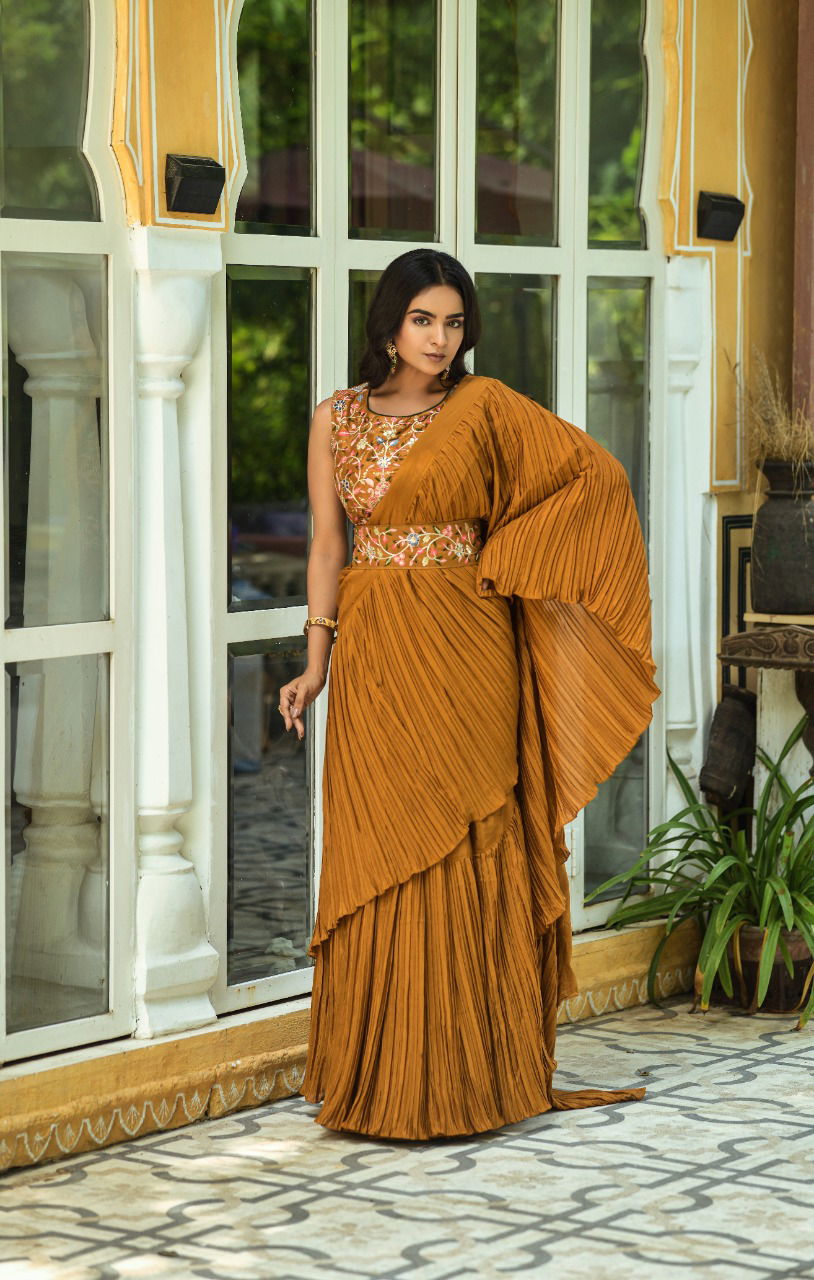 Zara 04 Fancy Designer Embroidery Ruffle Wholesale Party Wear Sarees